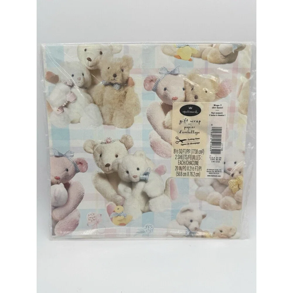 Vintage Baby Shower Hallmark Teddy Bear Present Gift Wrapping Paper Duckies